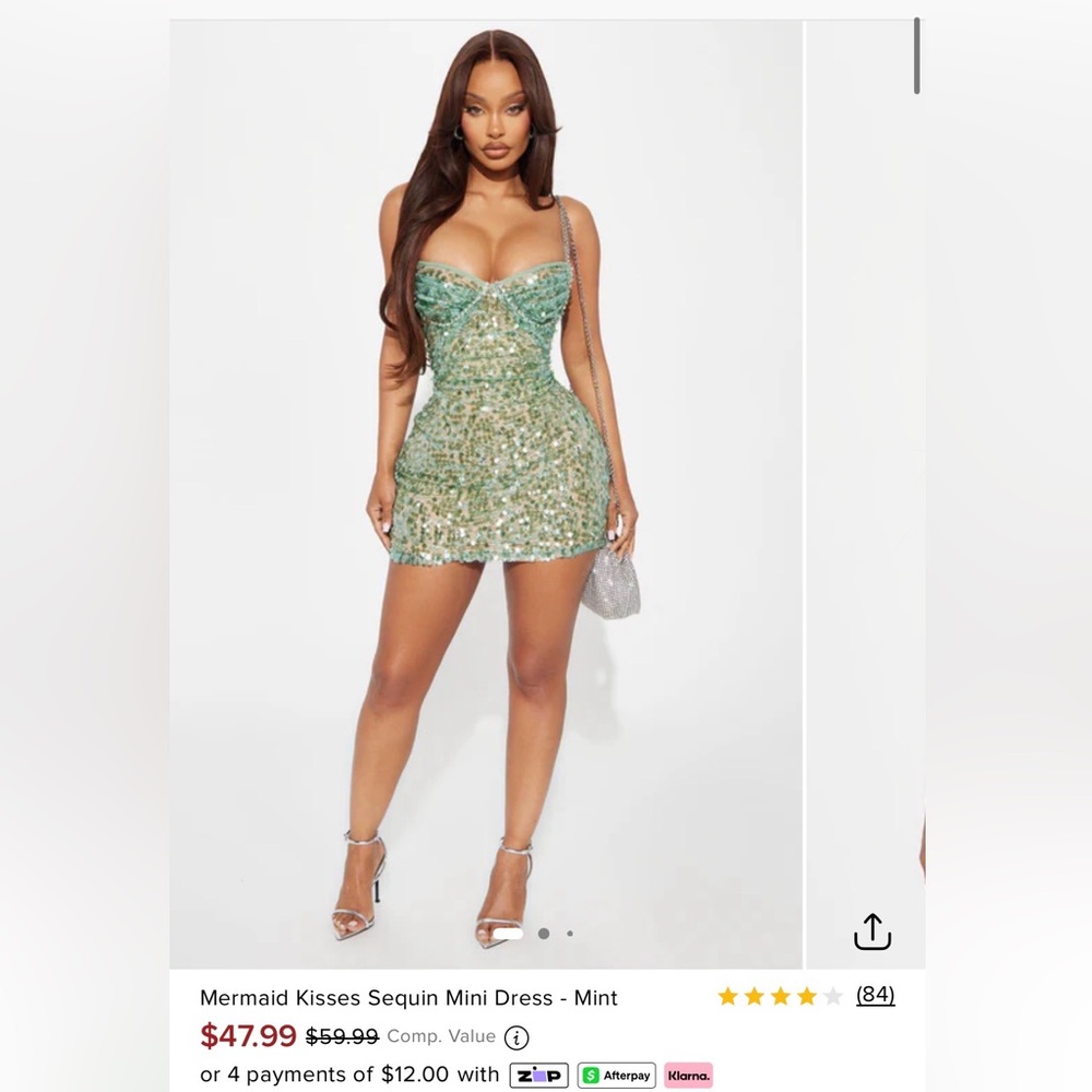 XS Fashion Nova Sequin Mini Dress - Green